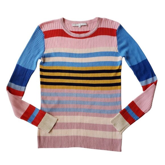 English Factory Multicolor Stretchy Crew Neck BodyCon Striped Sweater Size L - Picture 4 of 13